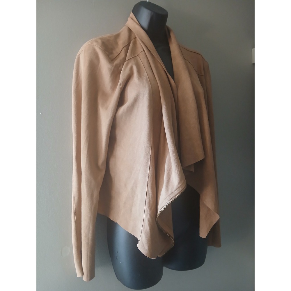 Mod Ref Tan Faux Suede Draped Asymmetrical‎ Zip Front Jacket Womens Large
